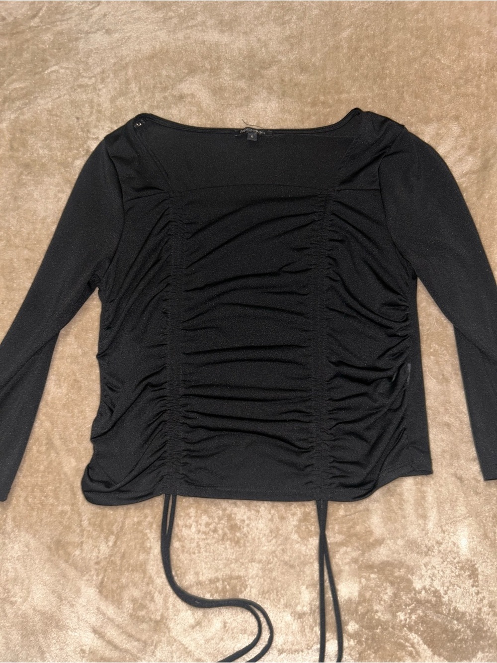 Black Ruched Long-Sleeve Women's Top